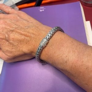 John Hardy 7 mil diamond clasp bracelet, rhodium plated sterling silver.